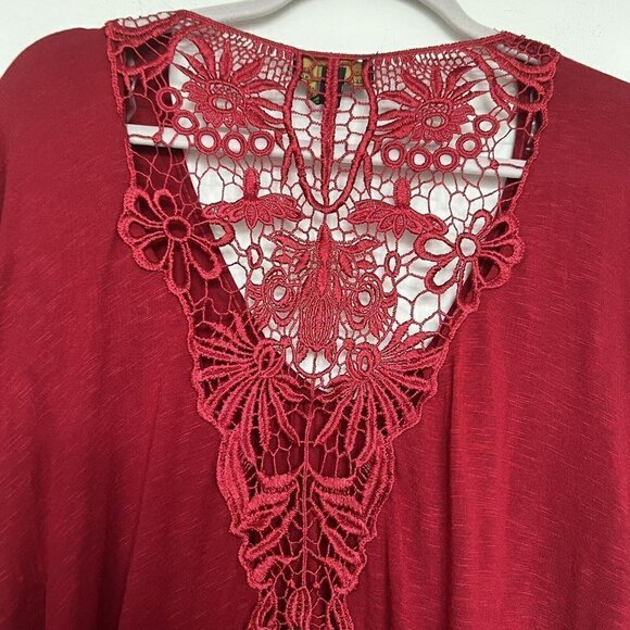 NWOT Jeans By Buffalo Crochet at back RED tunic top SMALLL dolman sleeves flowy - Picture 6 of 8